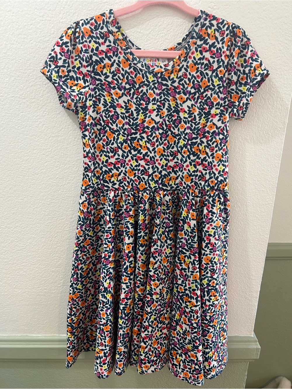 Dot Dot Smile White Dress with Pink, Orange & Navy Floral Print
